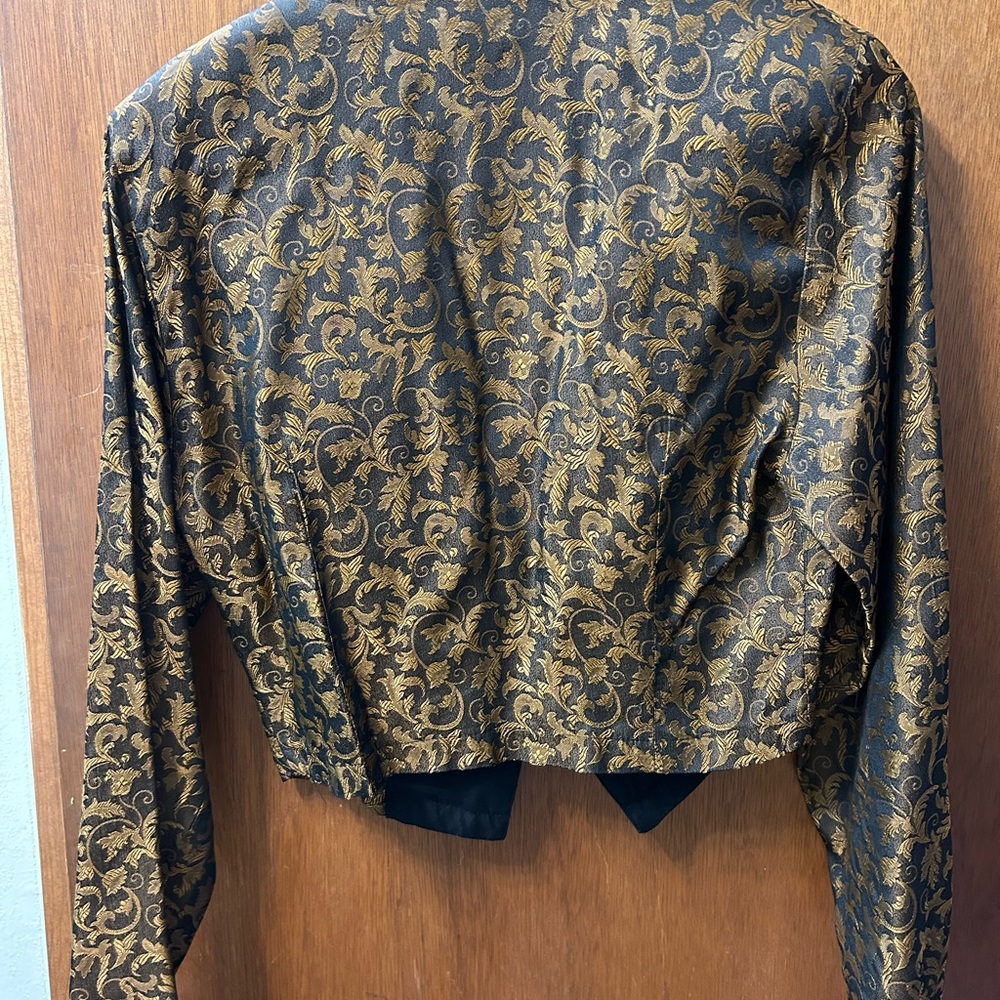 Gold and Black Cropped Blazer with Ornate Design